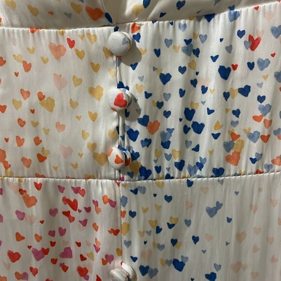 Anthropologie Hutch rainbow heart high lo maxi satin front button v neck dress - Picture 7 of 13